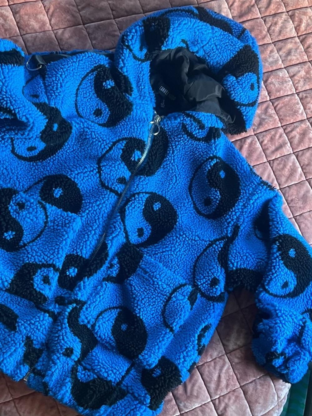 Current Mood Blue and Black Yin Yang Teddy Jacket